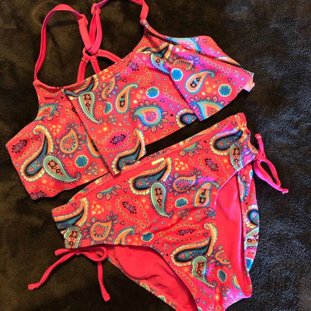 3piece bundle!!! Girls Justice Size 12 two piece swim suit extra bottoms!